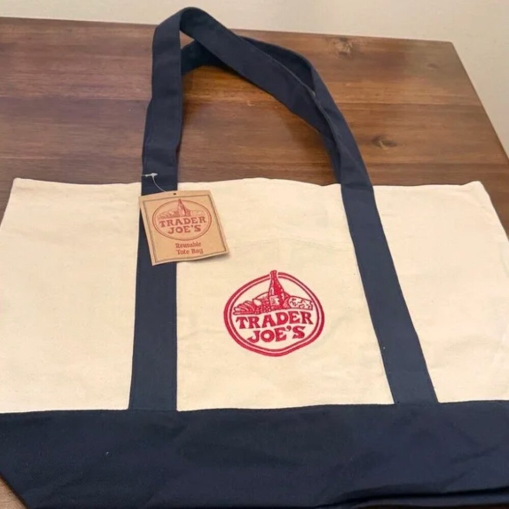 NWT! Trader Joes Tote Bag Blue Canvas Large 20” x 15” VIRAL! - Picture 6 of 8